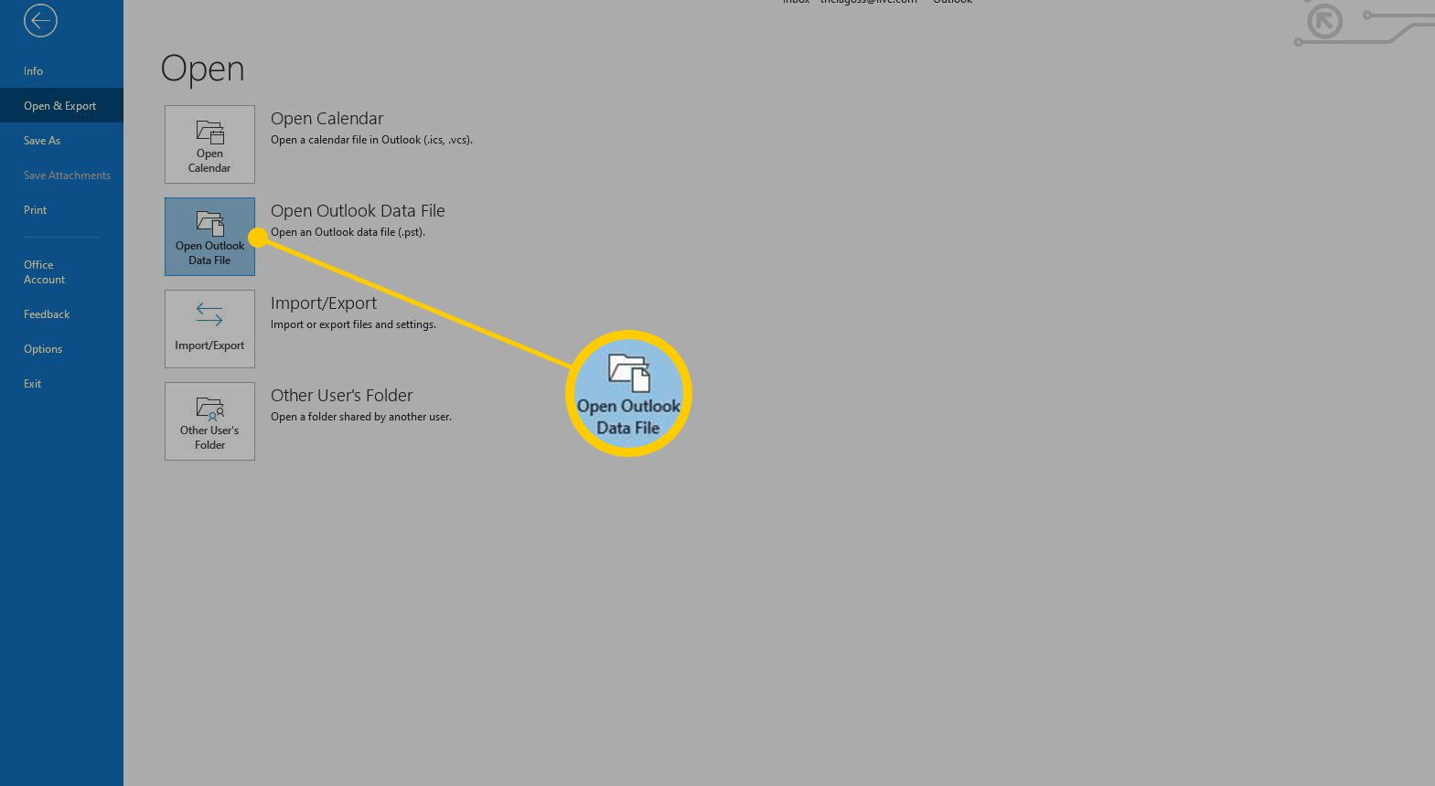 Otevřete možnost Datový soubor aplikace Outlook v aplikaci Outlook