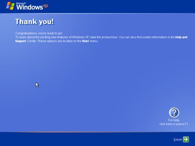 Screenshot z Děkuji!  Krok průvodce během instalace systému Windows XP