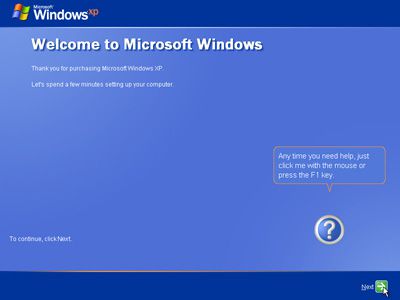 Screenshot z průvodce Vítejte v systému Microsoft Windows