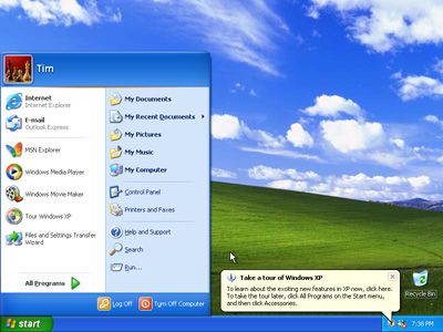 Screenshot pracovní plochy Windows XP