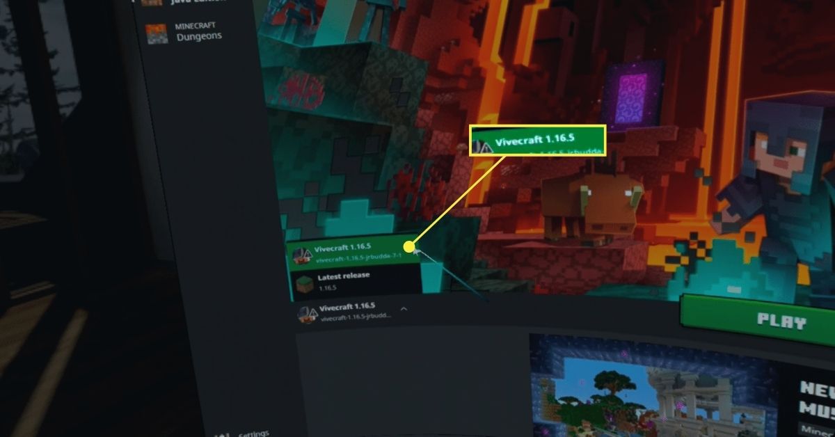 Výběr Vivecraft ve voliči spouštěče Minecraft.