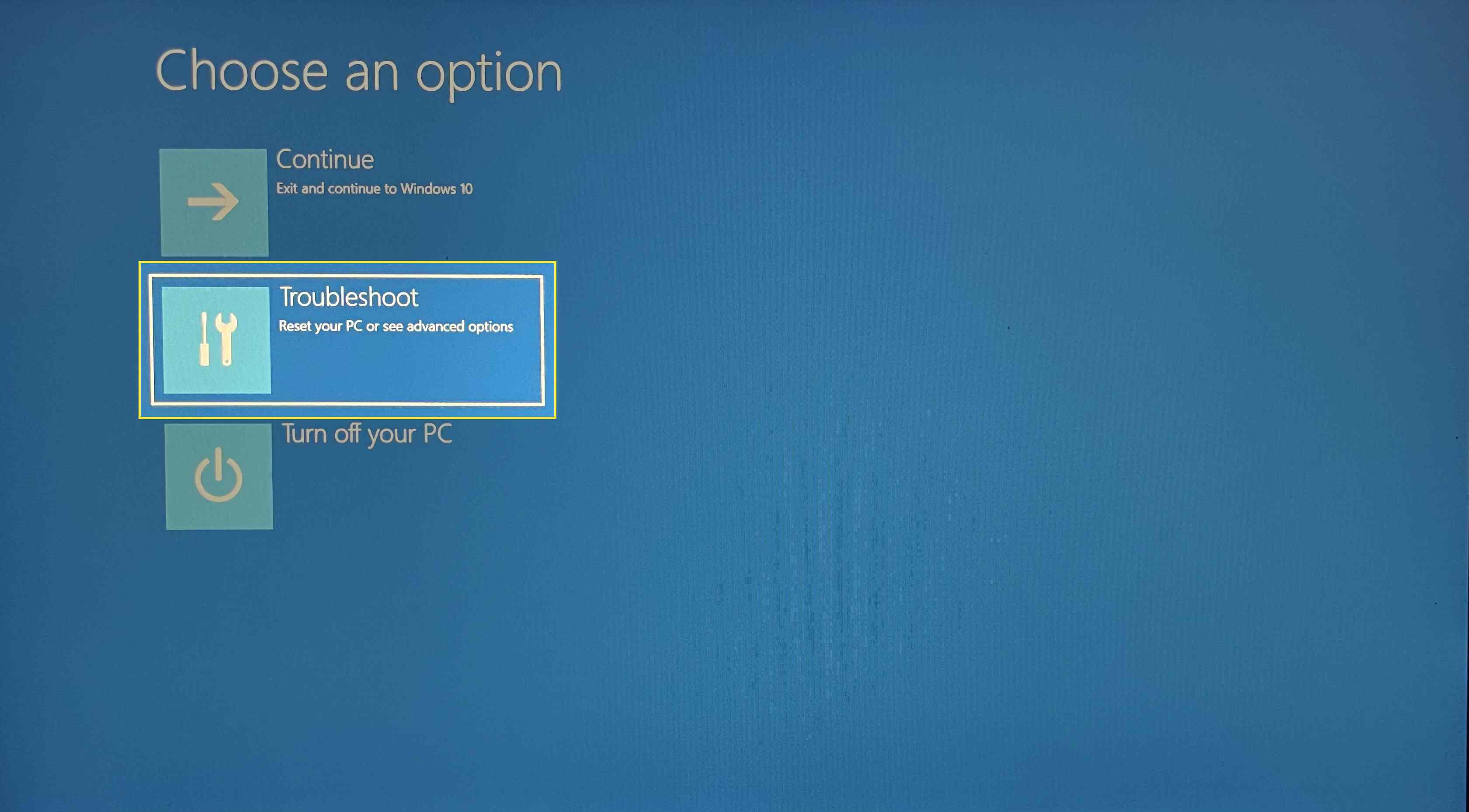 Obrazovka Poradce při potížích s Windows 10.