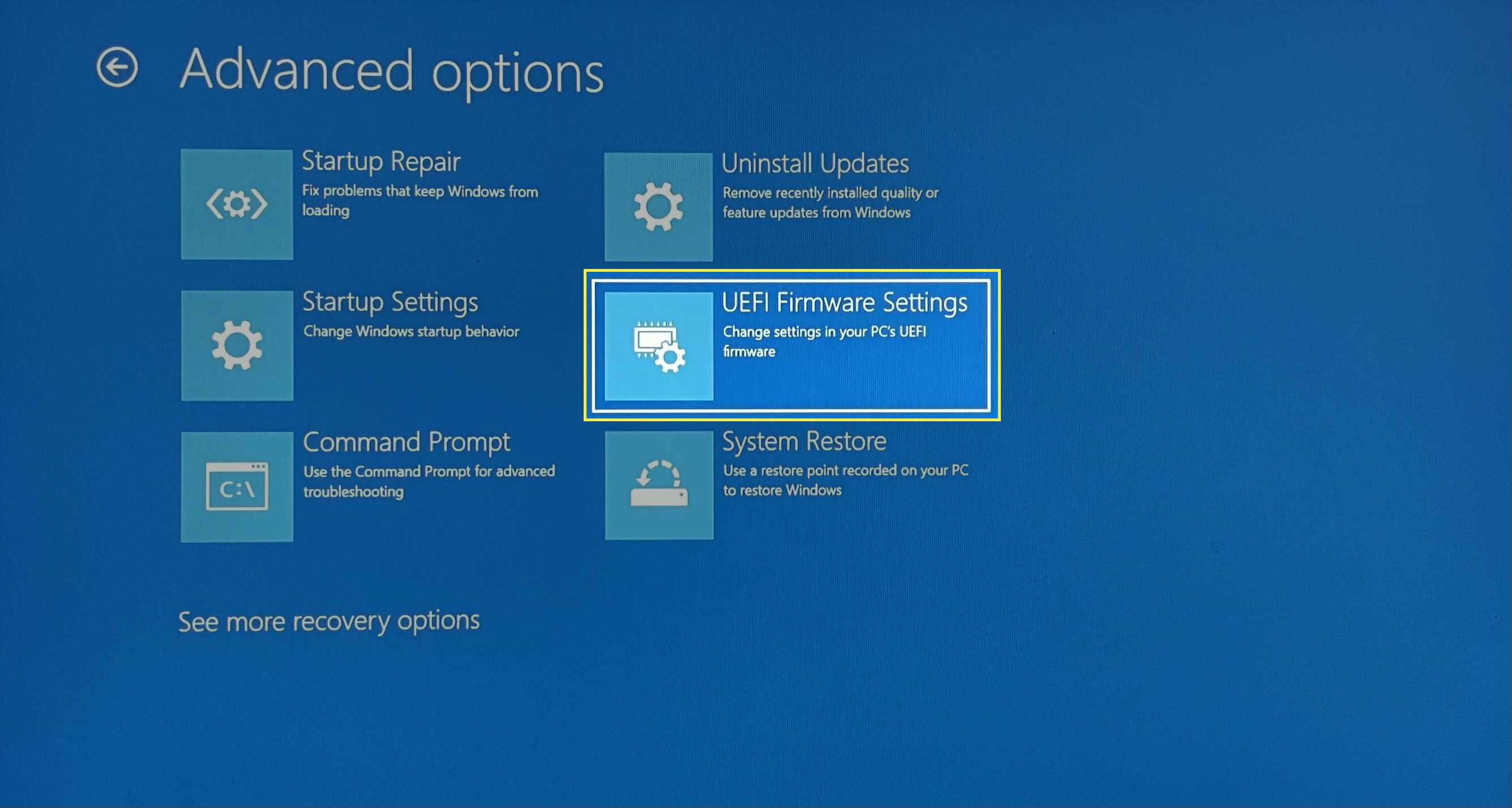 Nastavení firmwaru UEFI ve Windows 10.