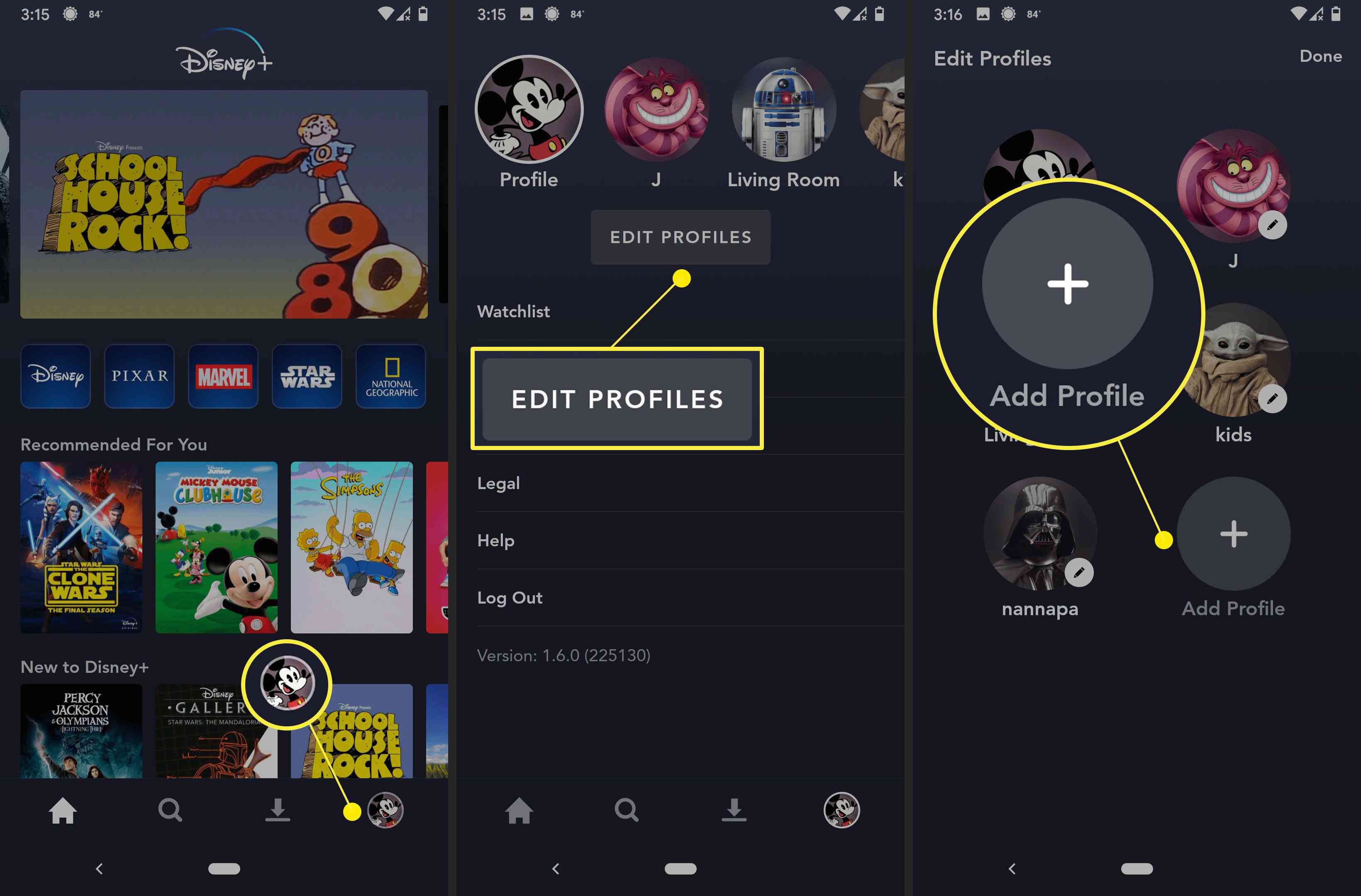 Jak najít profily v aplikaci Disney +.