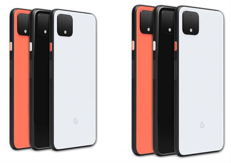 Telefony Pixel 4 a Pixel 4XL v každé dostupné barvě.