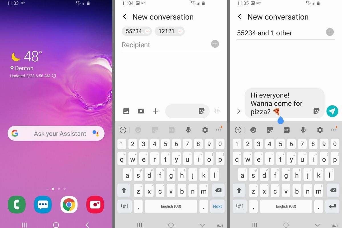 Příklad skupinového textu v systému Android