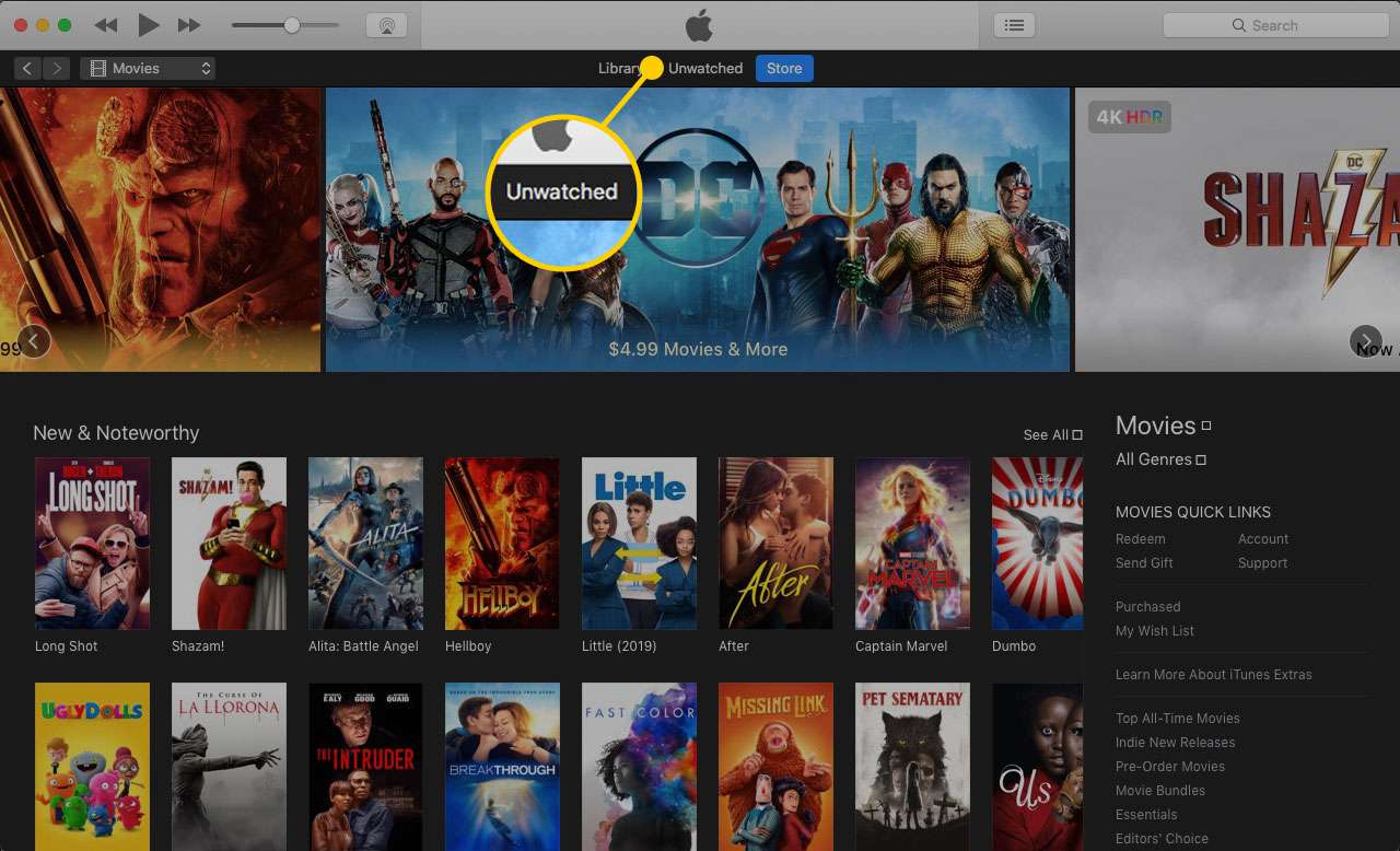 Neshlédnuto nadpis ve filmech v iTunes