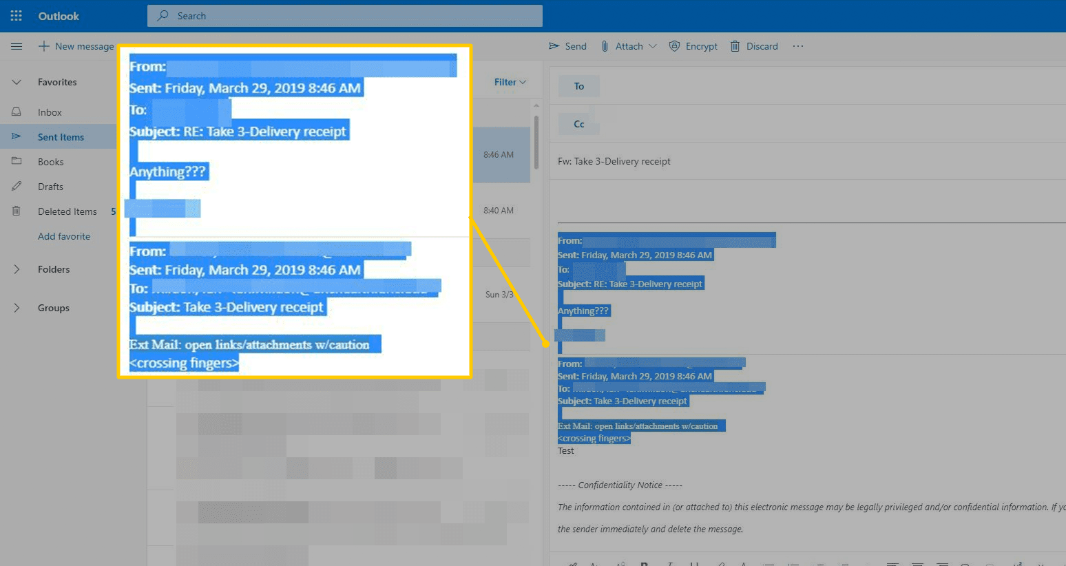 Text e-mailu, který chcete v aplikaci Outlook odstranit