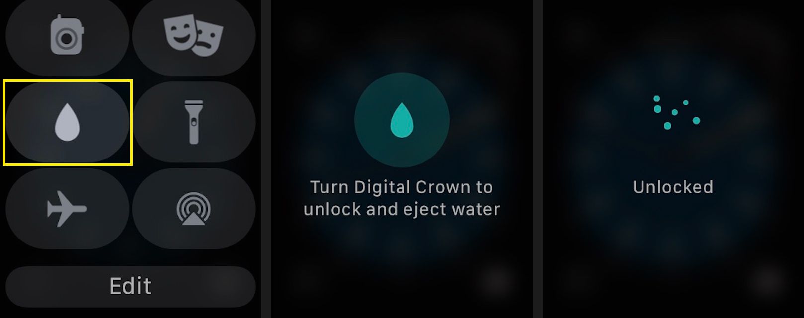 Klepnutím na ikonu Water Lock (kapka vody) přepnete hodinky do režimu Water Lock, když plavete.