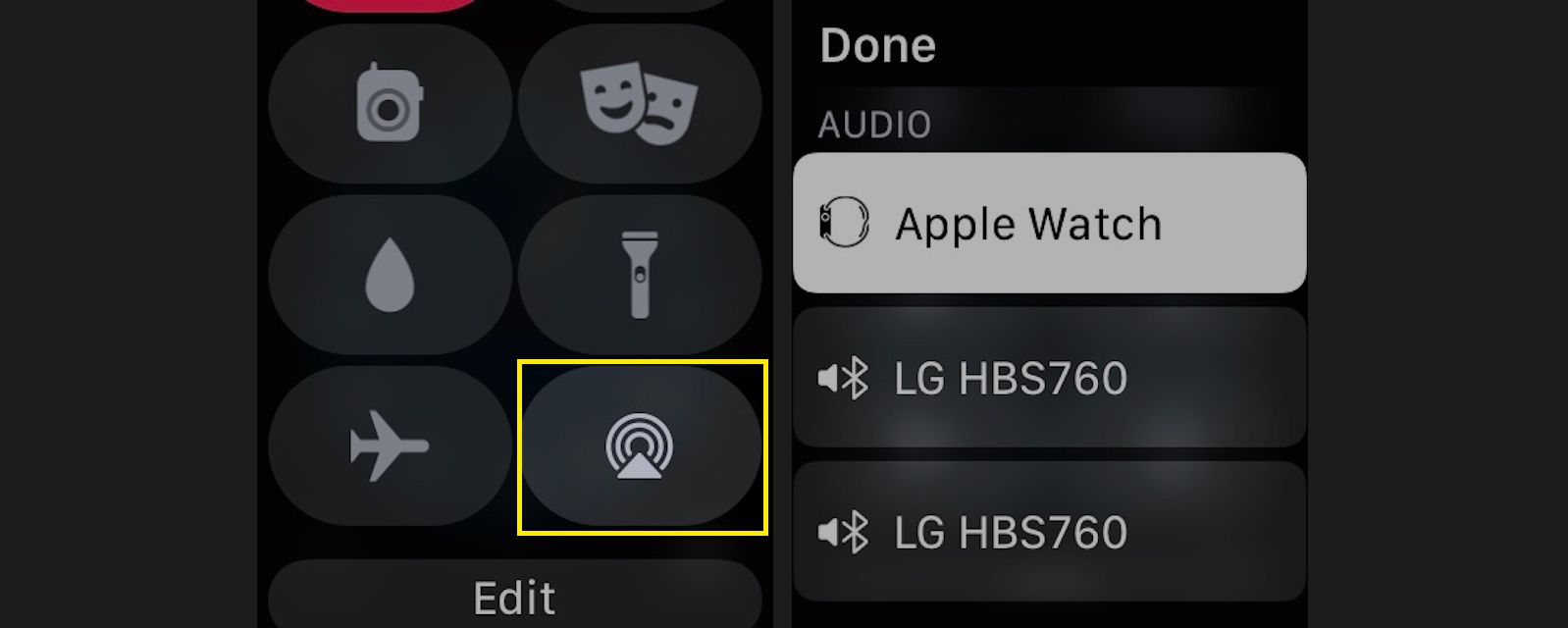 Klepnutím na ikonu AirPlay (kruhy s trojúhelníkem) můžete ovládat zvukový výstup AirPlay.