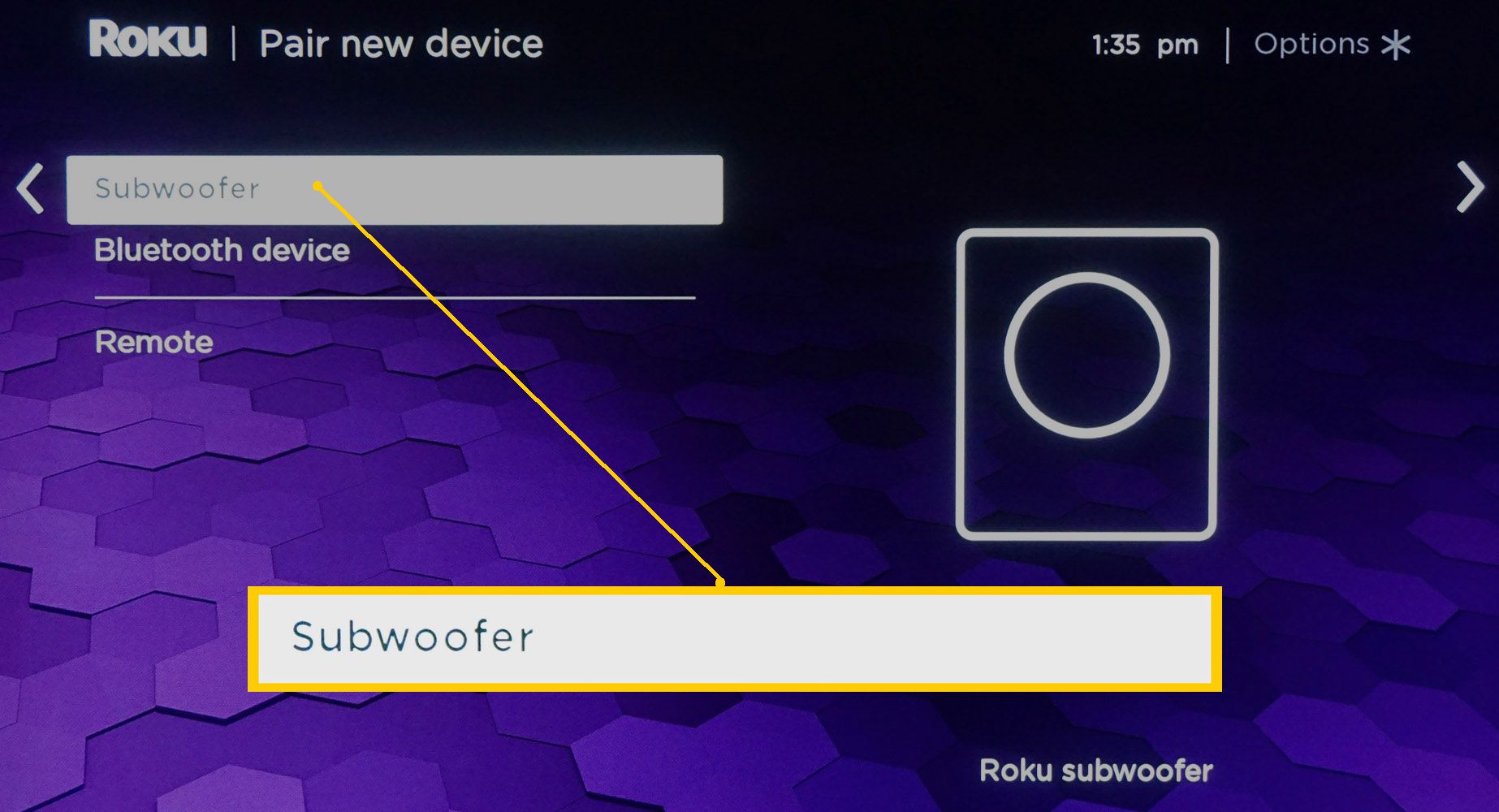 Soundbar Roku - párování subwooferu