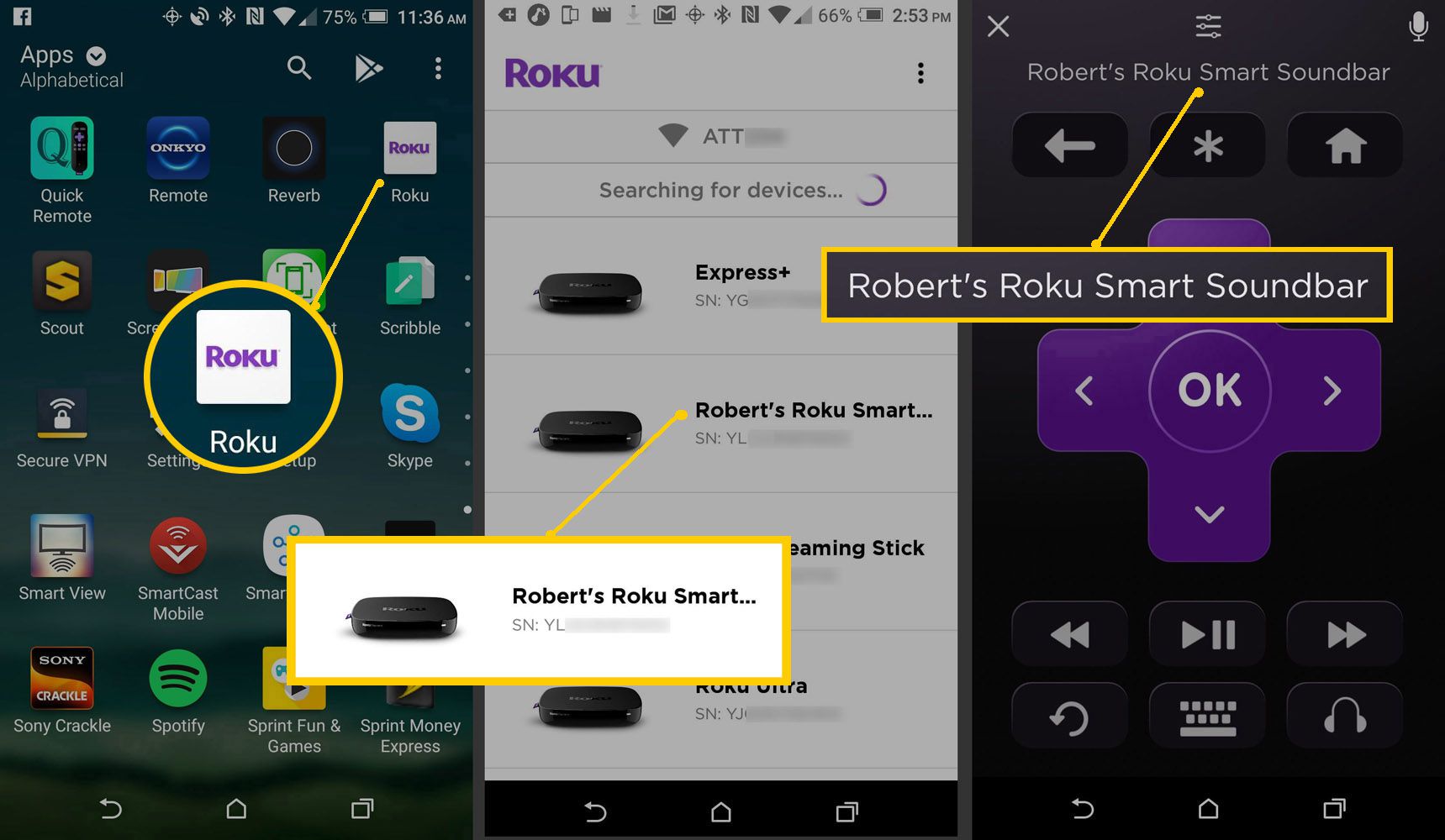 Mobilní aplikace Roku - Vyberte Roku Soundbar