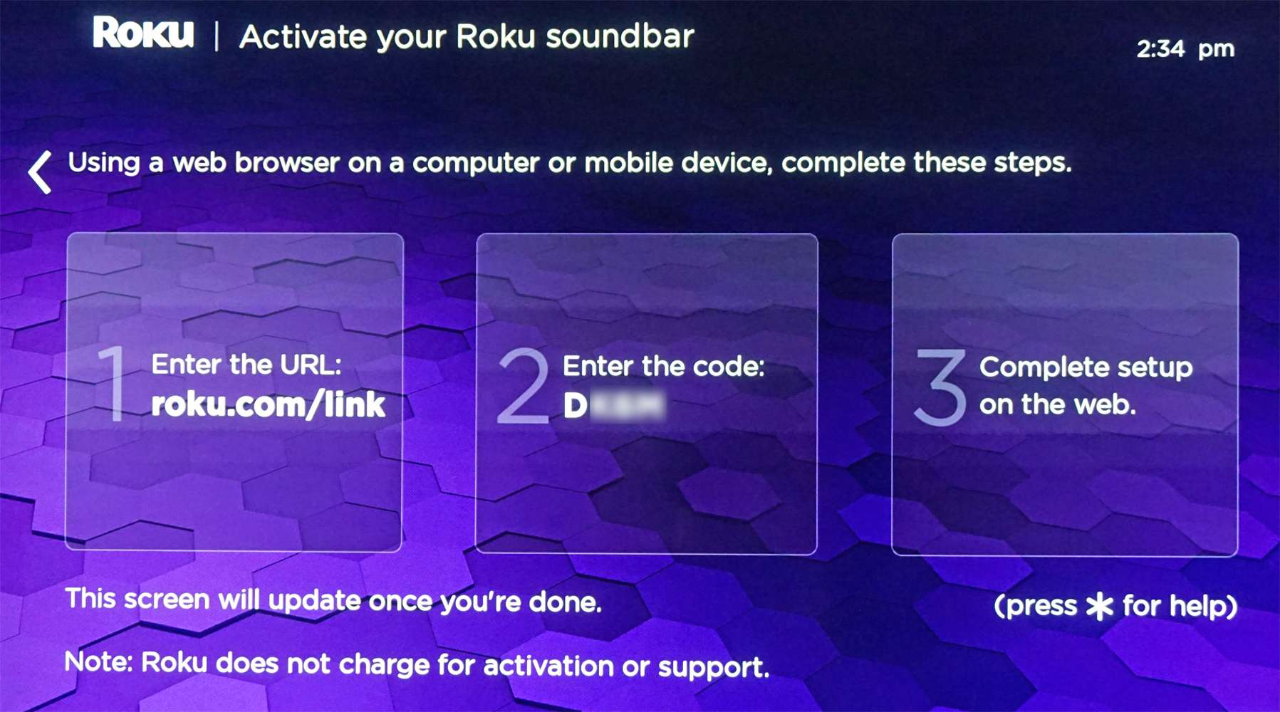 Soundbar Roku - odkazový kód / kompletní nastavení na webu