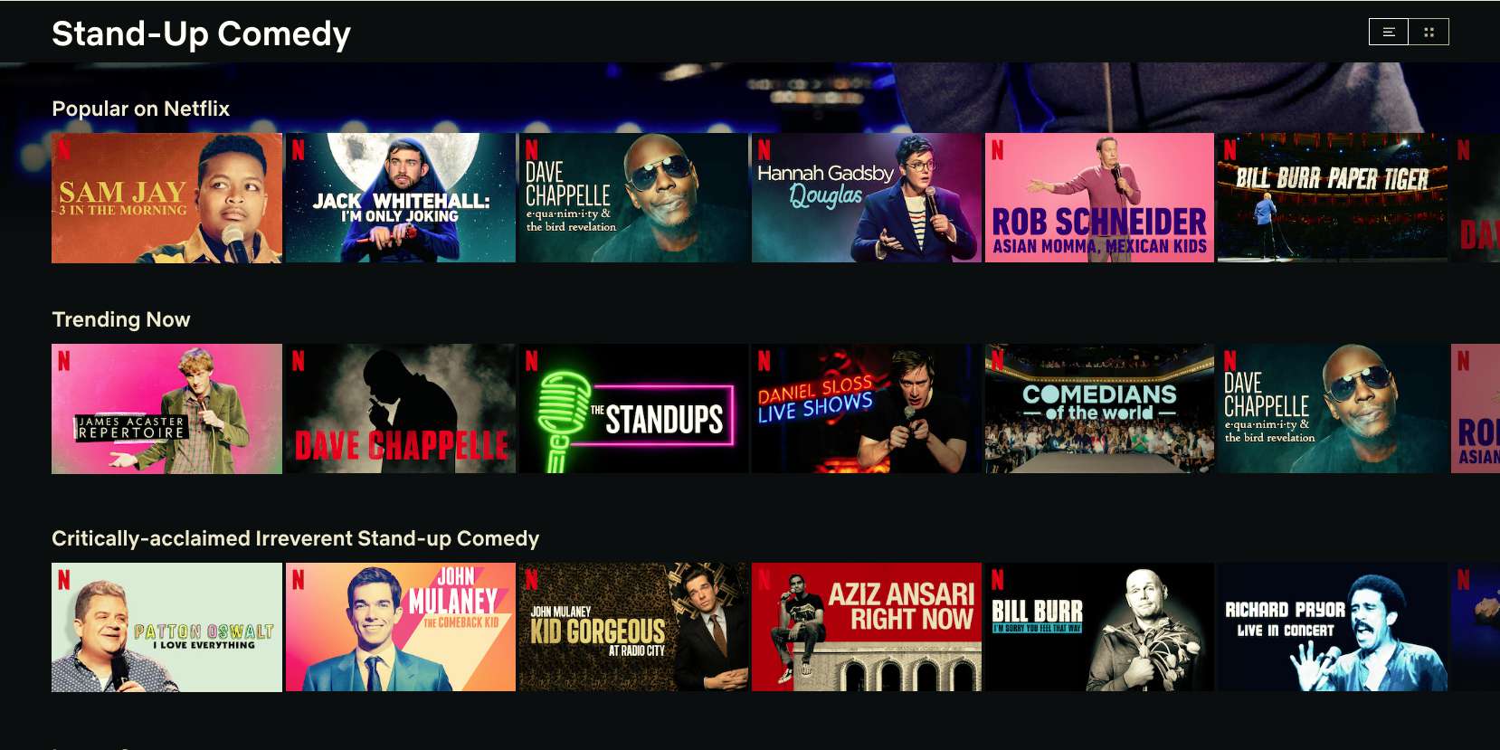 Komediální pořady Stand Up v Netflixu odhalené tajným kódem