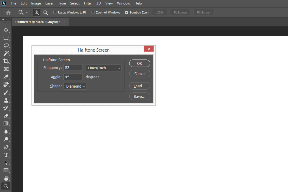 Okno Photoshop Halftone Screen