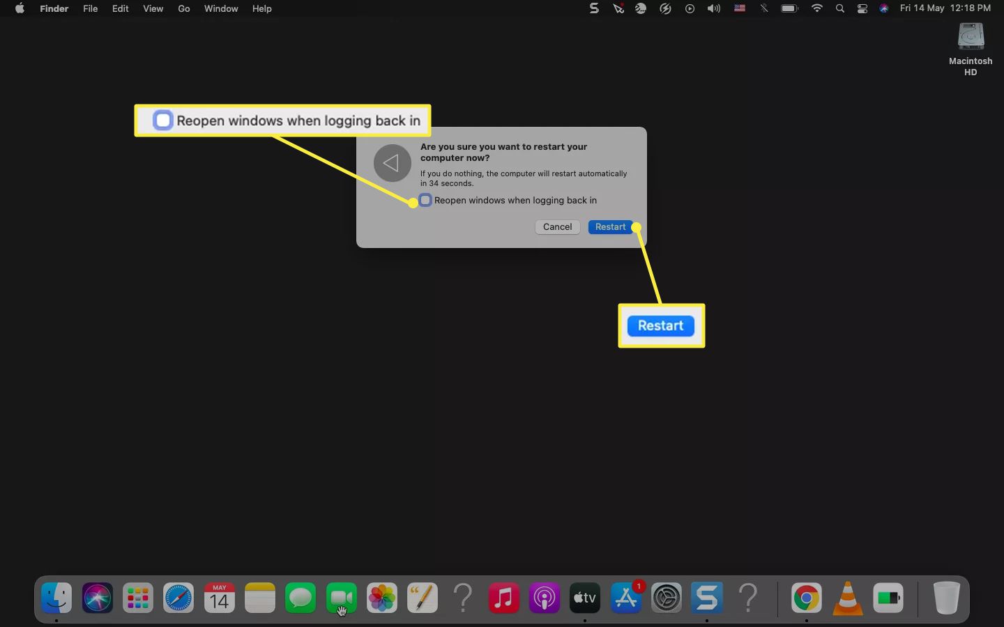 Restartujte dialog v systému macOS