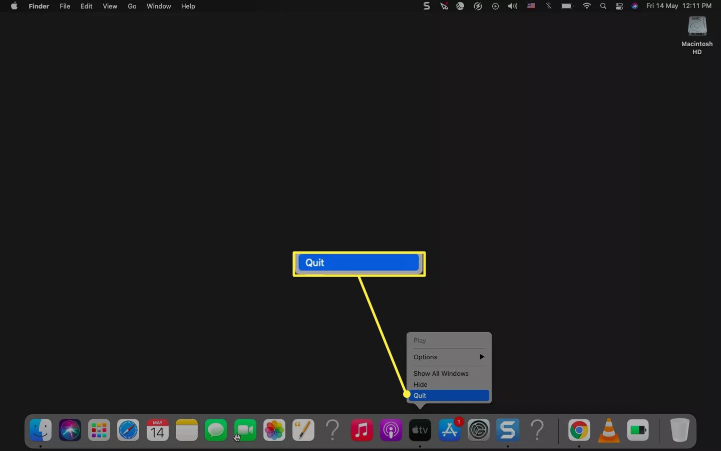 Zavřete otevřenou aplikaci macOS z Docku