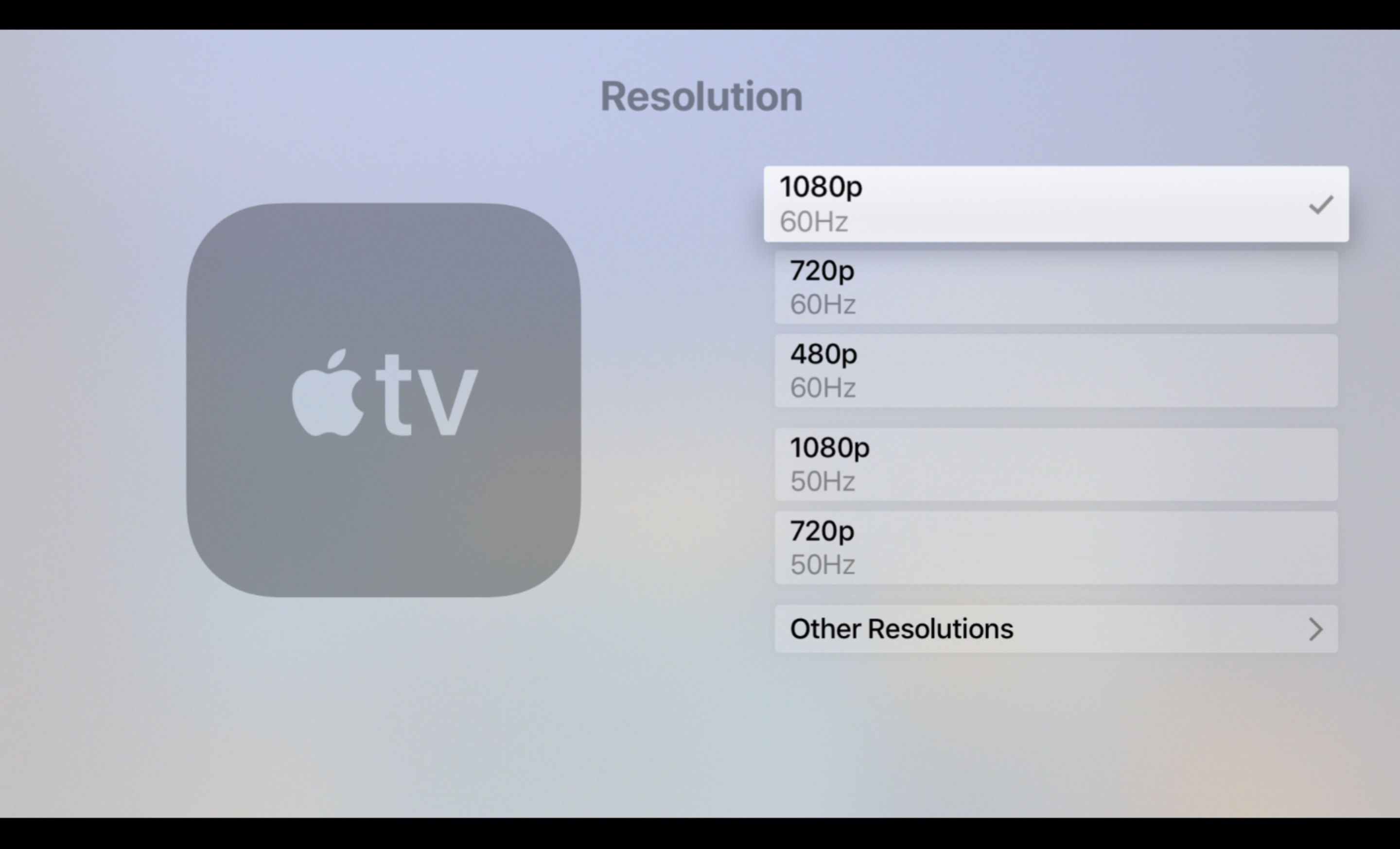 Obrazovka rozlišení na Apple TV