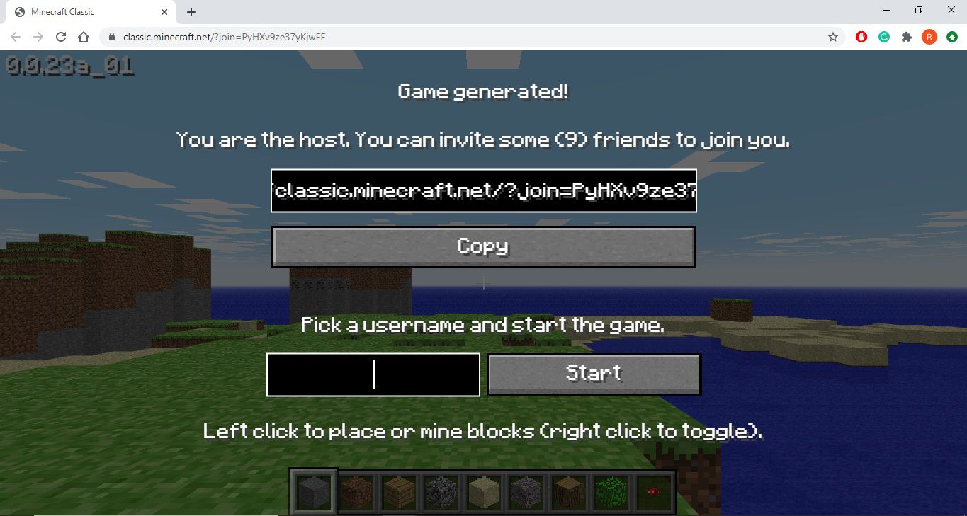 Minecraft Classic v Google Chrome