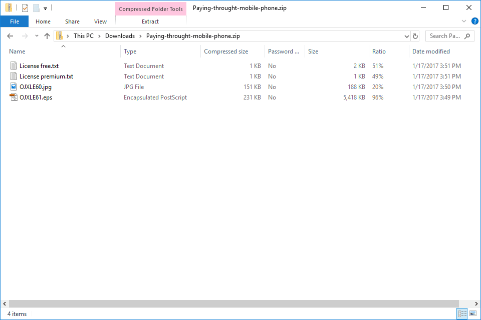 Screenshot zobrazující soubor ZIP otevřený ve Windows 10