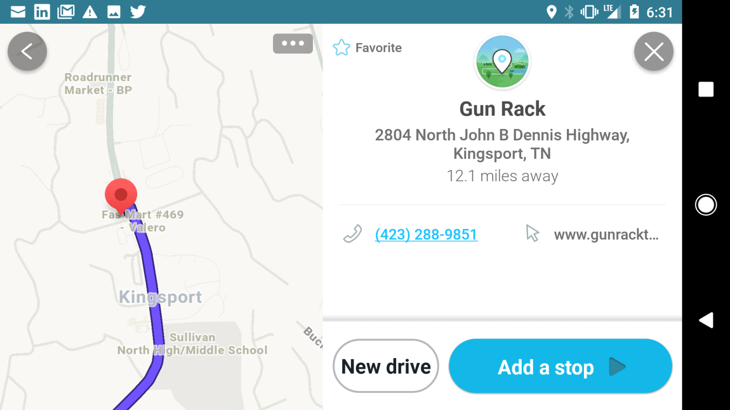 Screenshot informací o trase Waze