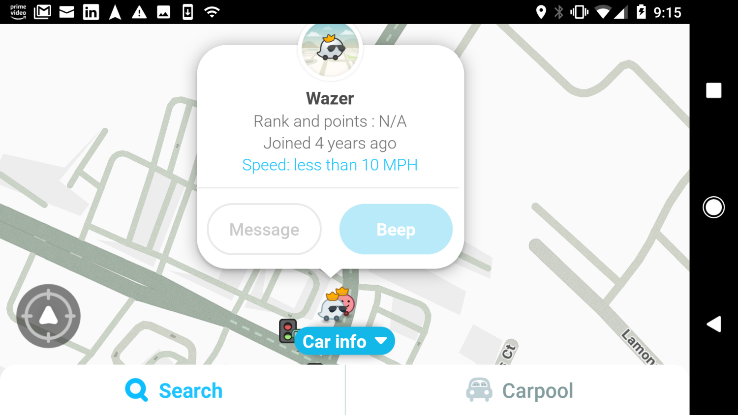 Screenshot sociálních interakcí Wazer