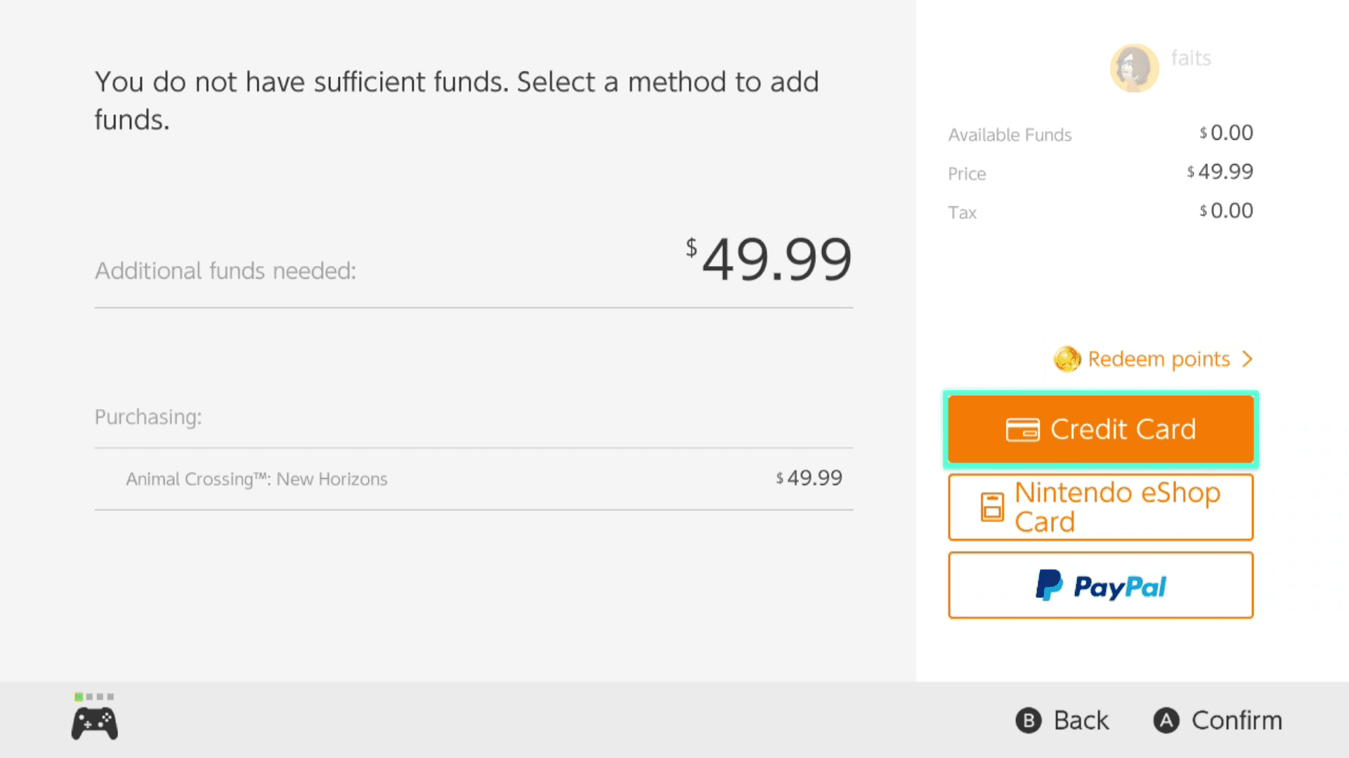 Kreditní karta zvýrazněná v e-shopu Nintendo.