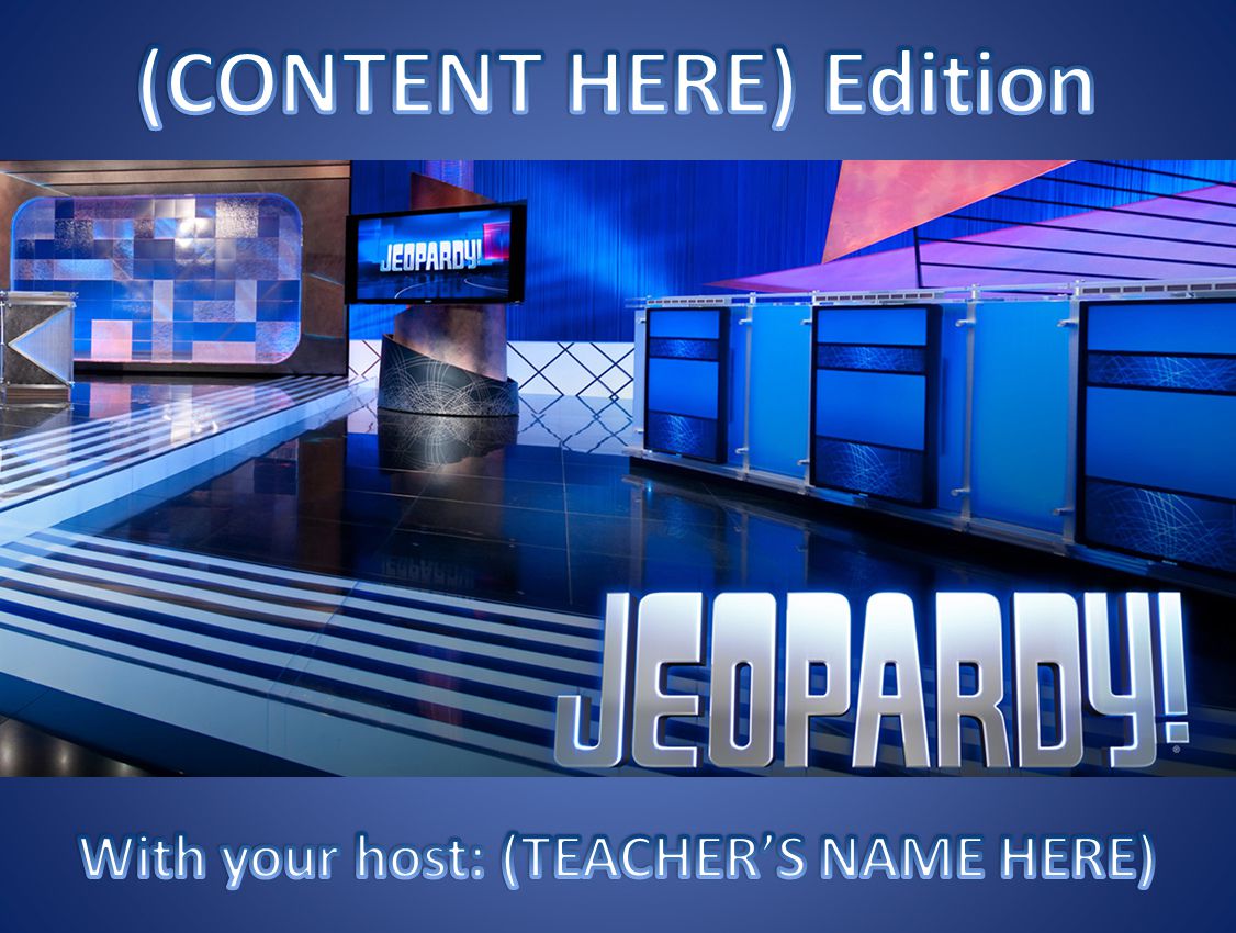 První obrazovka hry Jeopardy hraná v PowerPointu