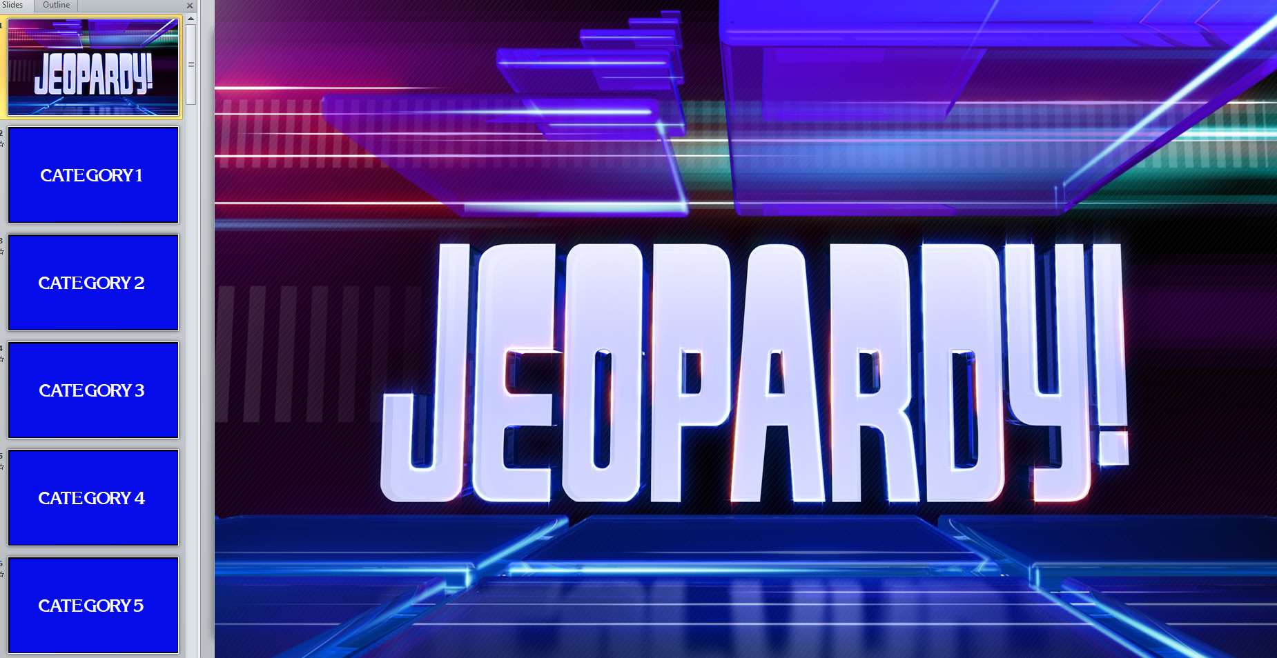 Úpravy šablony hry Jeopardy v aplikaci PowerPoint