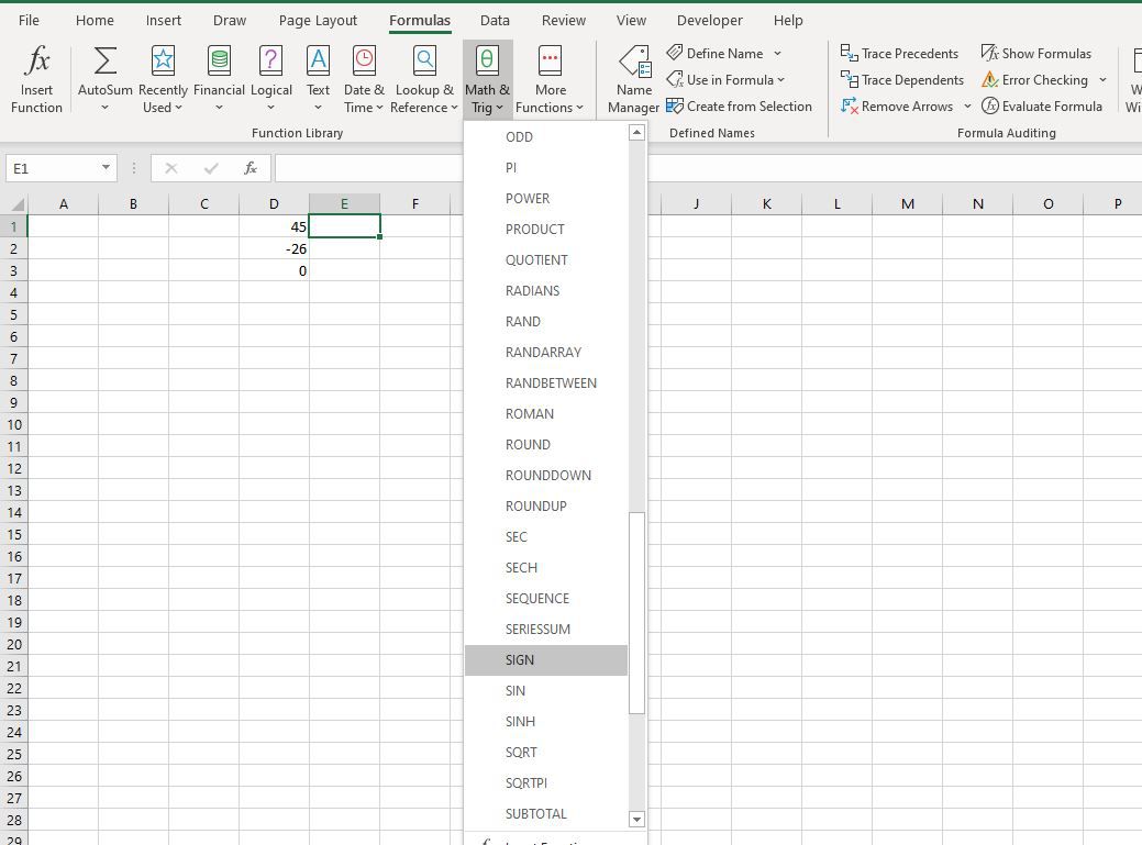 PŘIHLASTE SE do seznamu Math & Trig v aplikaci Excel