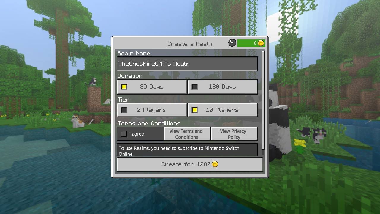 Screenshot Minecraft Realm Creation pro hraní více hráčů