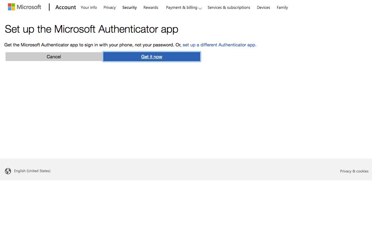 Screenshot z možnosti Microsoft Authenticator