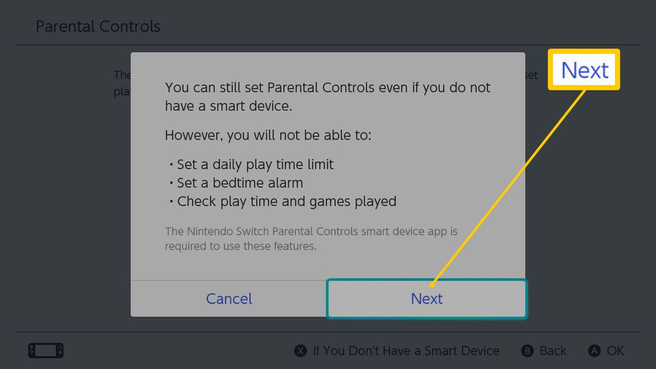 Pokud nepoužíváte aplikaci, obrazovka nastavení Nintendo Switch Parental Controls