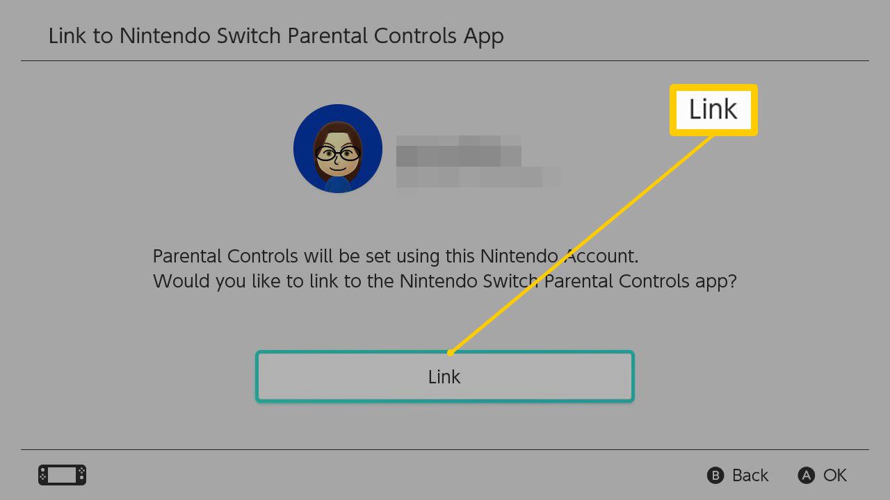 Obrazovka propojení aplikace Nintendo Switch Parental Controls