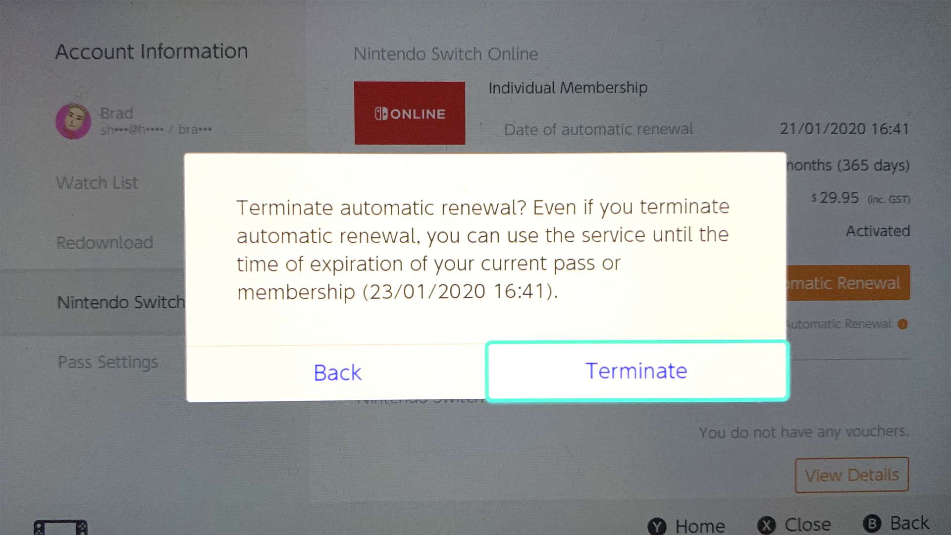 Nintendo eShop v herní konzoli Nintendo Switch.