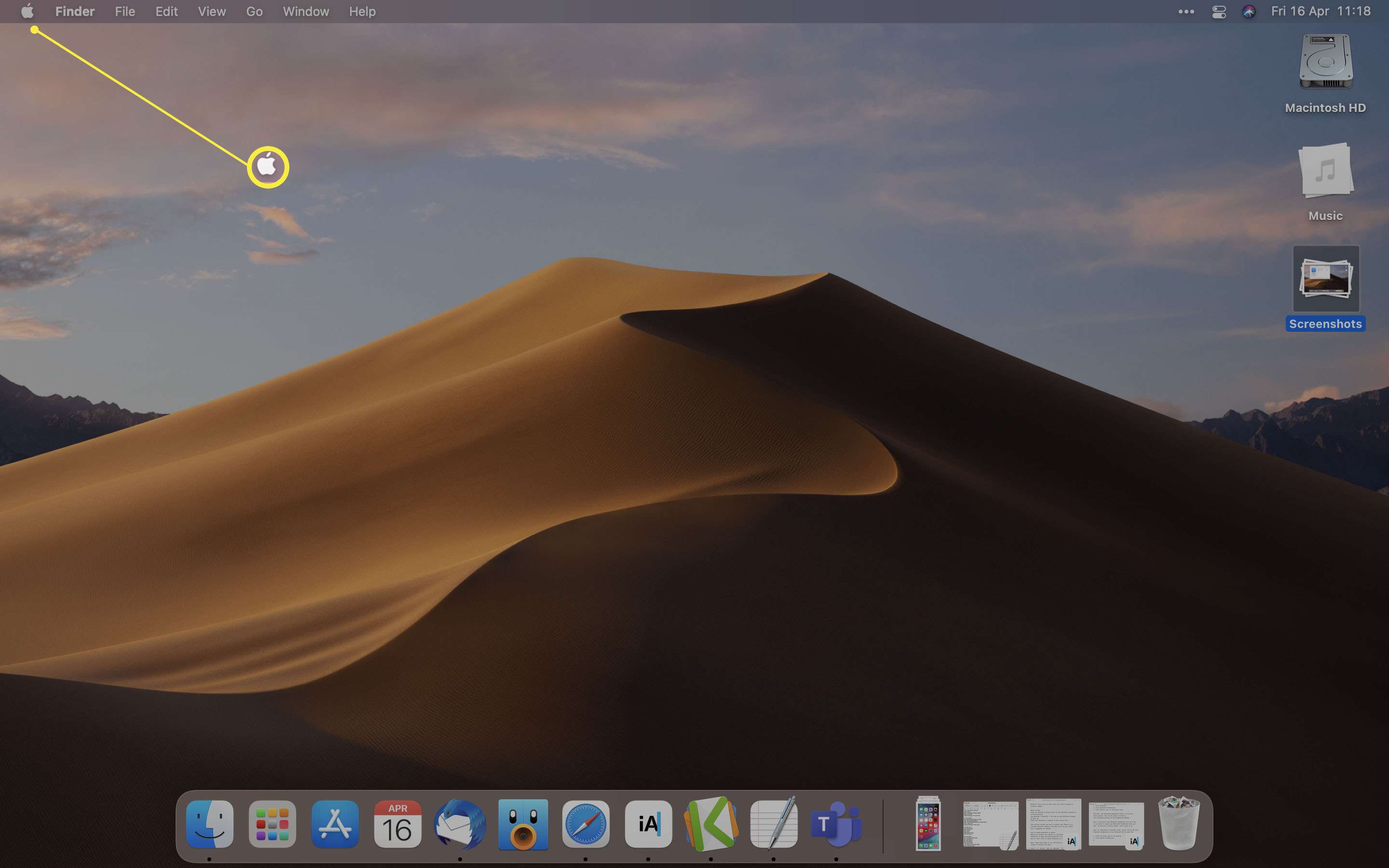 Plocha MacOS se zvýrazněnou ikonou Apple