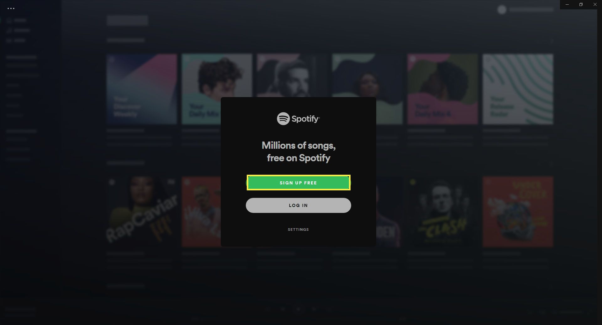 Výběrem se zaregistrujete do Spotify.