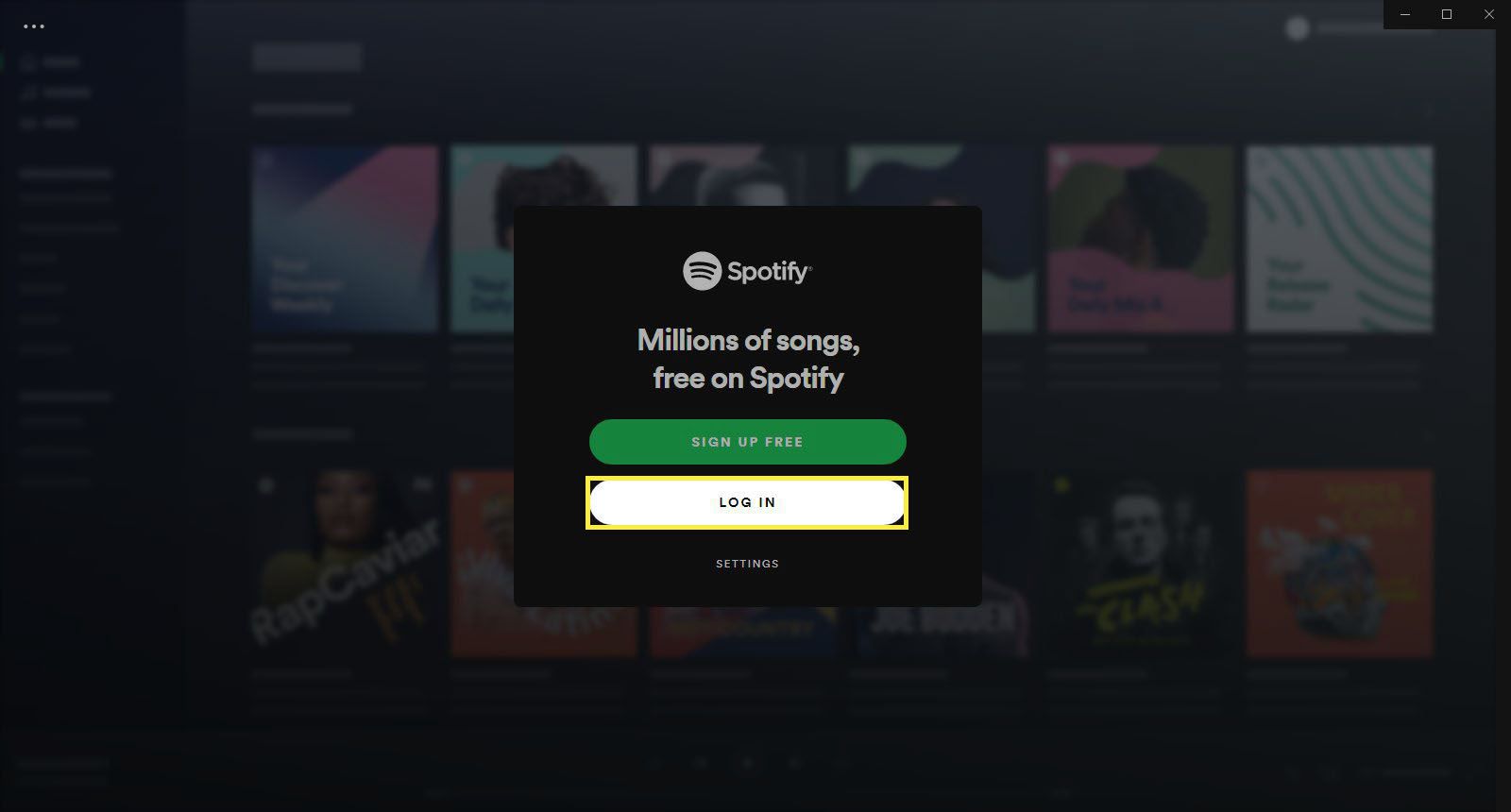 Přihlašovací nebo registrační obrazovka Spotify