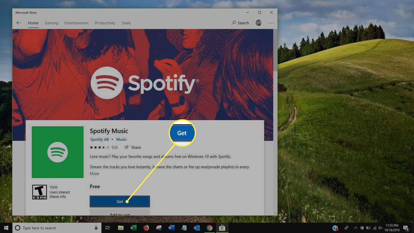 Tlačítko Získat na stránce aplikace Spotify