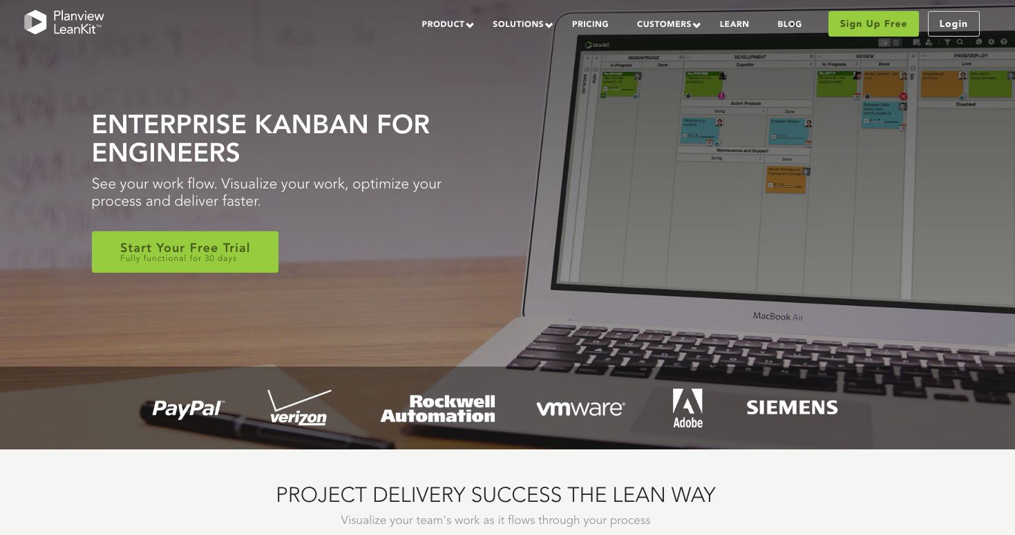 Screenshot webové stránky LeanKit Kanban
