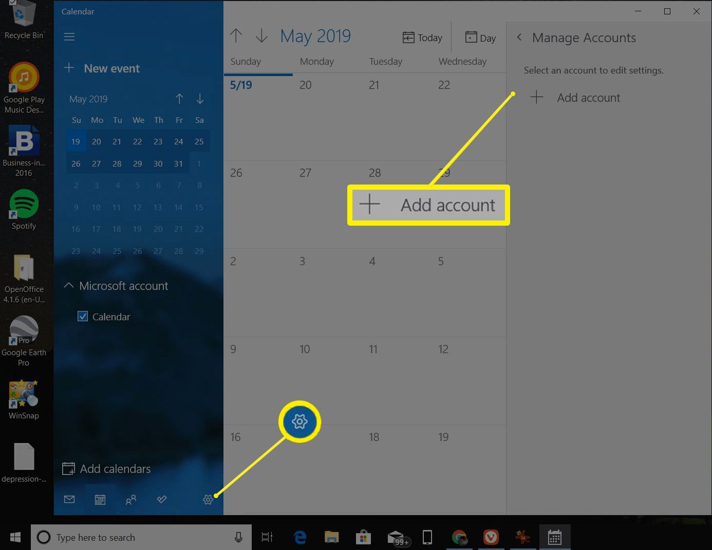 Spravujte účty ve Windows Calendar