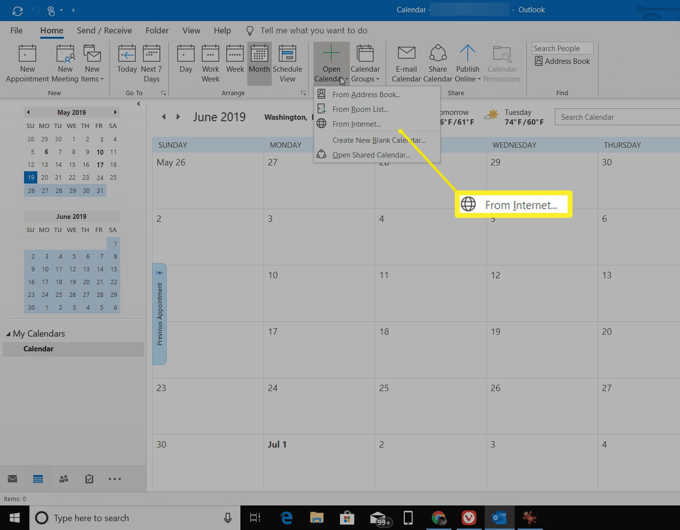 Přístup k internetovému kalendáři v Outlooku