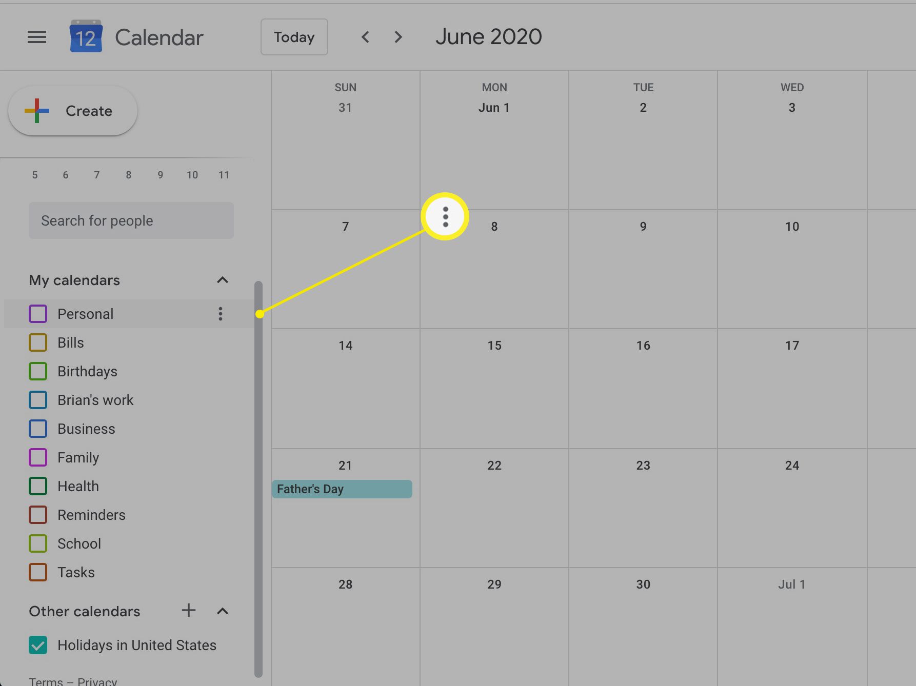 Výběr kalendáře v Kalendáři Google
