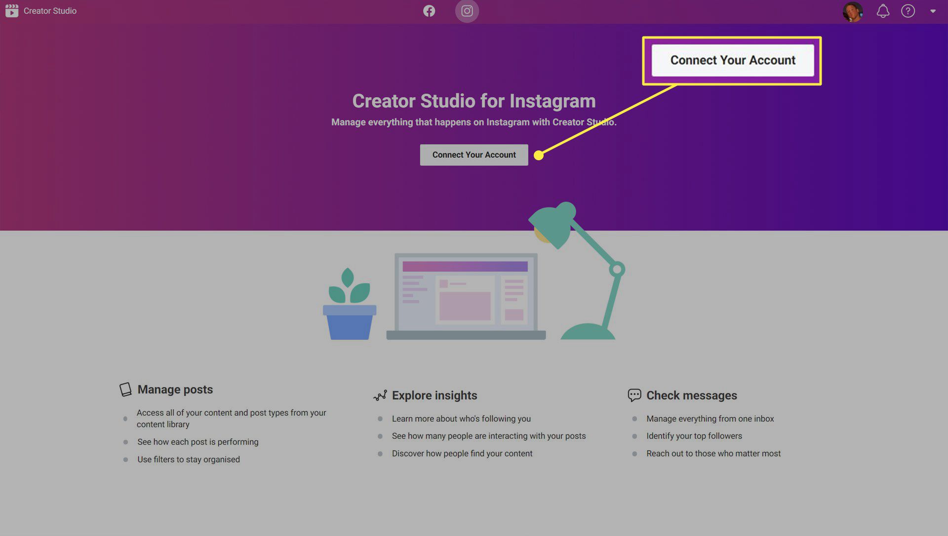 Web aplikace Instagram Creator Studio.