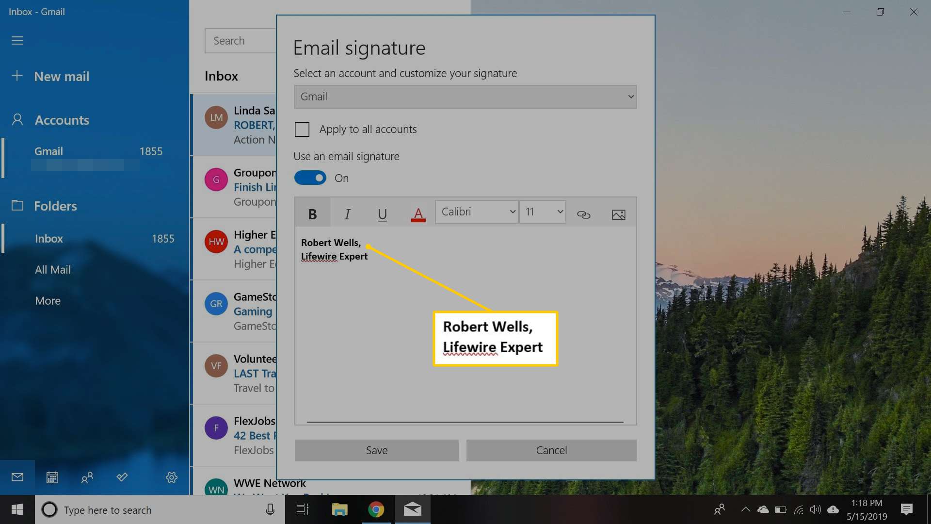 Nahrazený podpis e-mailu ve Windows 10