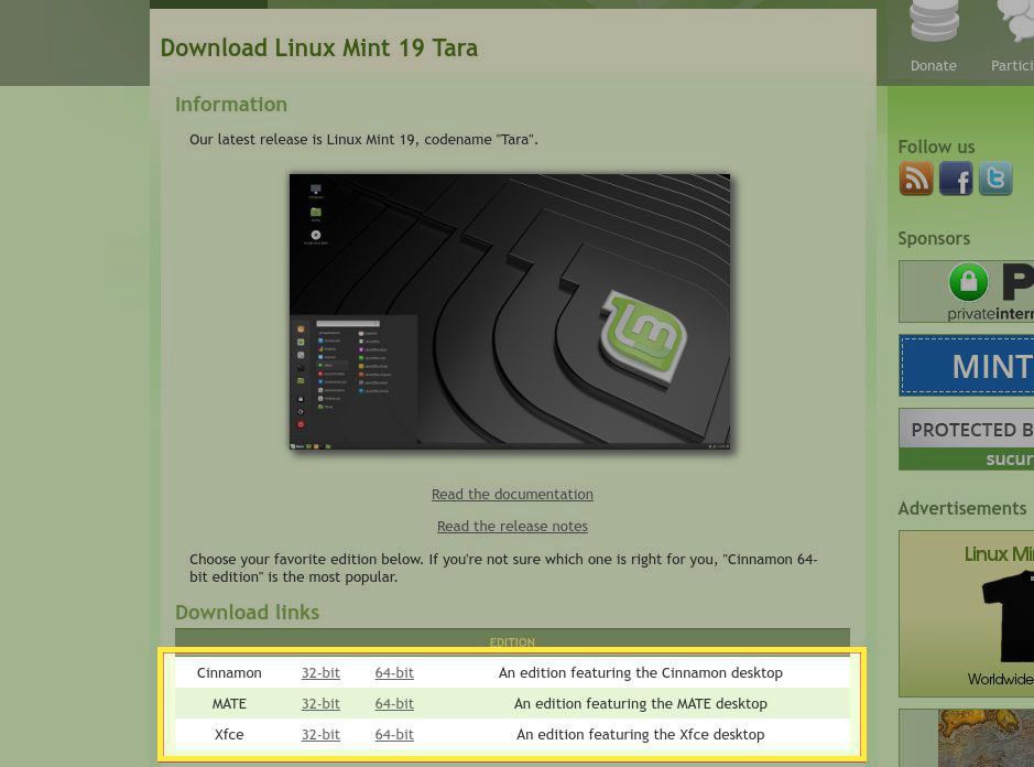Stránka ke stažení Linux Mint