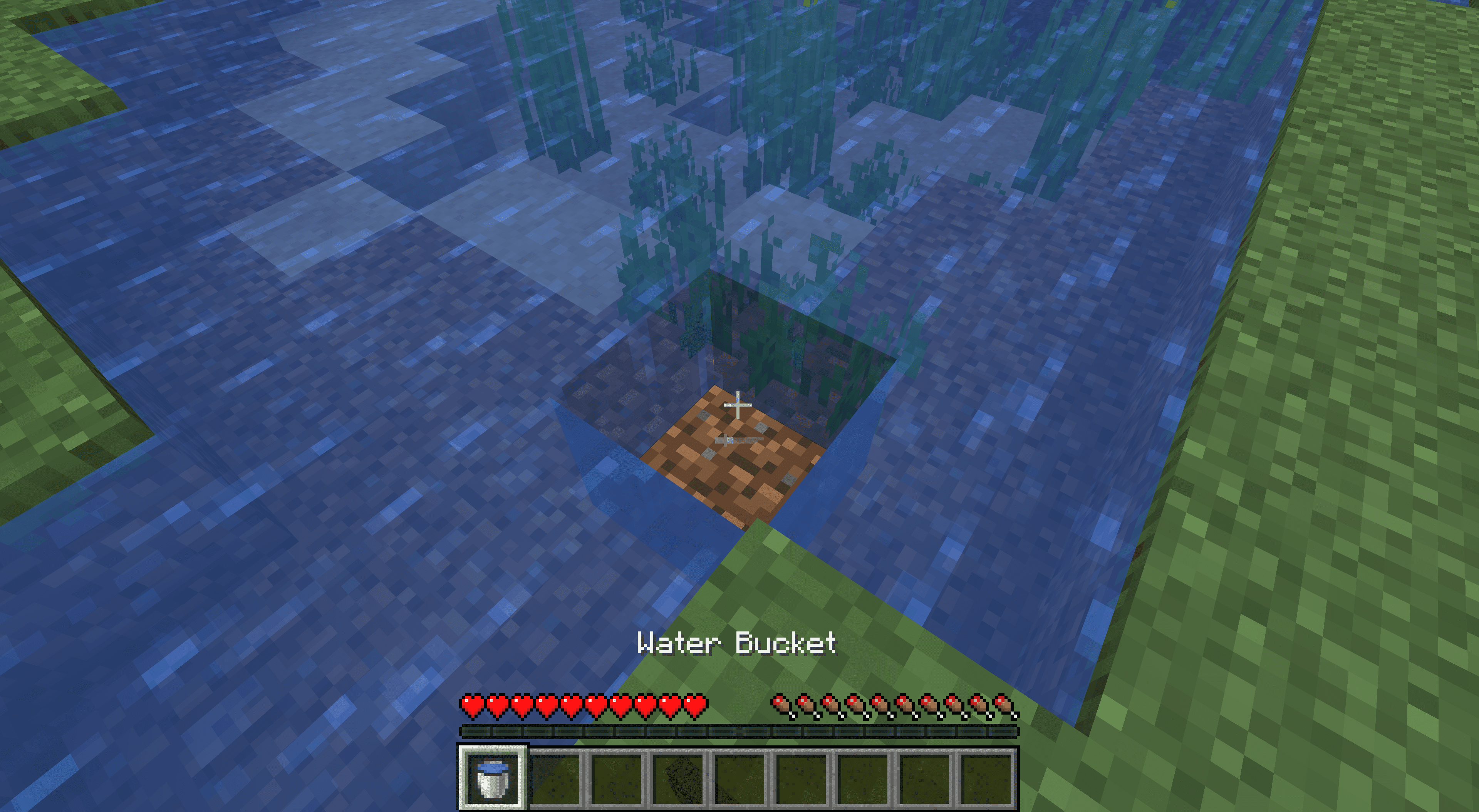 Vkládání vody do kbelíku v Minecraftu.
