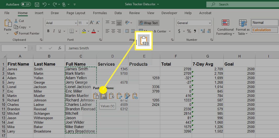 Možnost Minulá hodnota v aplikaci Microsoft Excel.