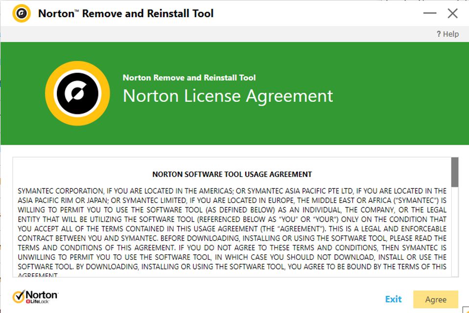 Licenční smlouva s nástrojem Norton Remove and Reinstall Tool