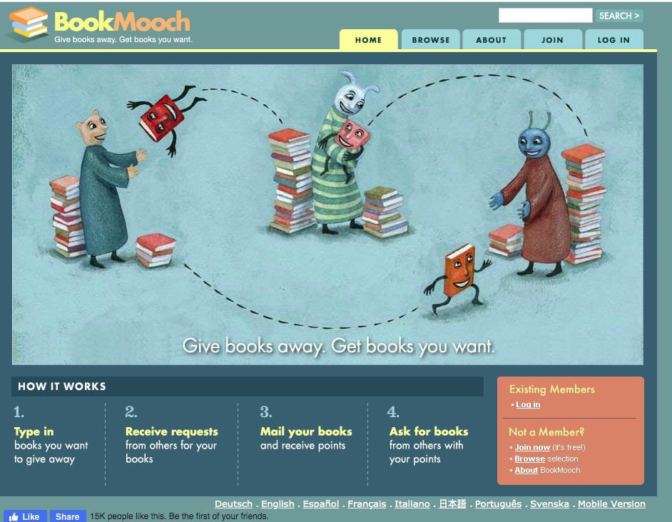 Screenshot sociální stránky zaměřené na knihu BookMooch